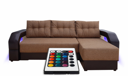 Диван угловой Манчестер 150 с подсветкой, правый, рогожка/экокожа
