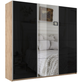 Шкаф-купе Прайм 3-х дверный Стекла черные/Зеркало/Доводчики 210х57х230