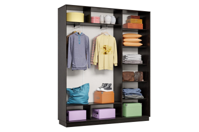 Шкаф-купе Премьер 23 (01ЗБ;01ЗБ;01ЗБ) фасады зеркало бронза/трёхдверный/Профиль чёрный муар