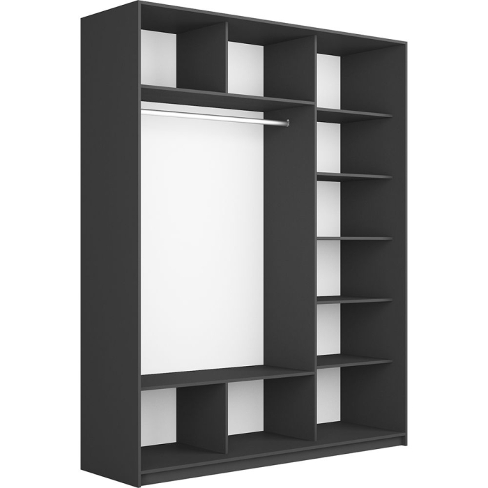 Шкафы-купе 3-х дверные, Шкаф-купе Прайм 3-х дверный Стекла черные/Зеркало/Доводчики 180х57х230