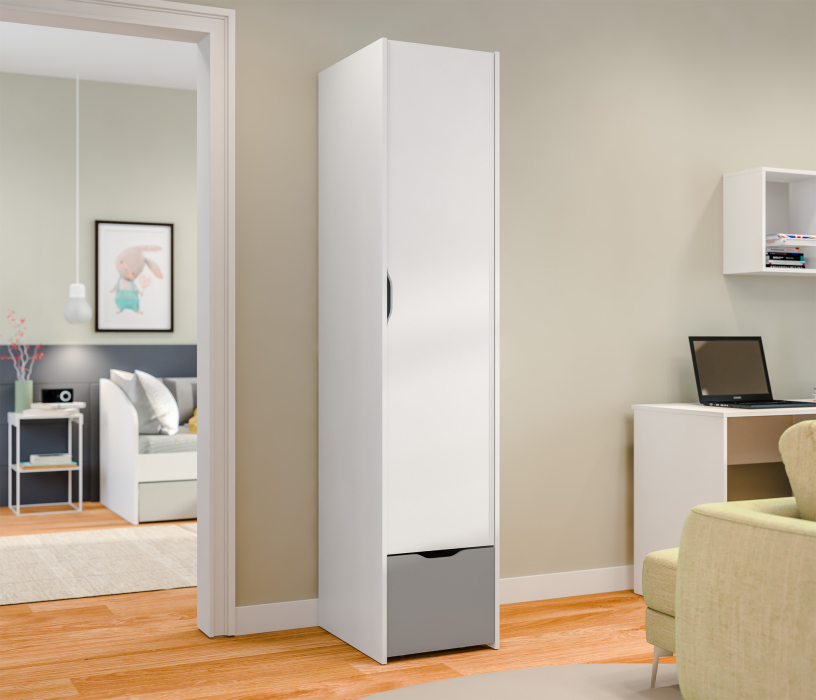 Mika / Мика, Шкаф 1 дверный Mika / Мика СБ-3271 Белый/Белый,Серый