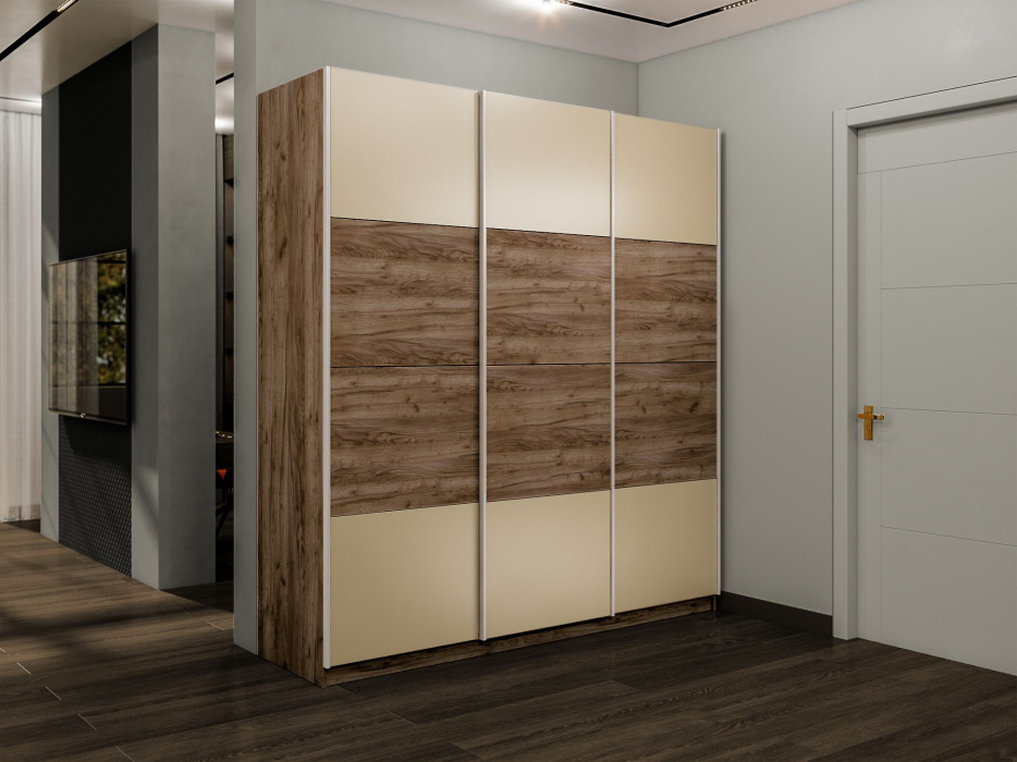 Шкафы-купе 3-х дверные, Шкаф-купе Эста 3-х дверный ДСП/Стекла фисташка/Доводчик 300х66х240