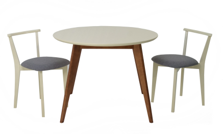 Стол Сканди К 90 орех/слоновая кость со стульями Франк слоновая кость рогожка серый