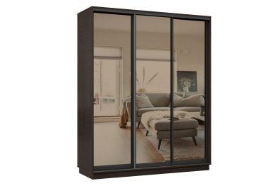 Шкаф-купе Премьер 22 (01ЗБ;01ЗБ;01ЗБ) фасады зеркало бронза/трёхдверный/Профиль чёрный муар