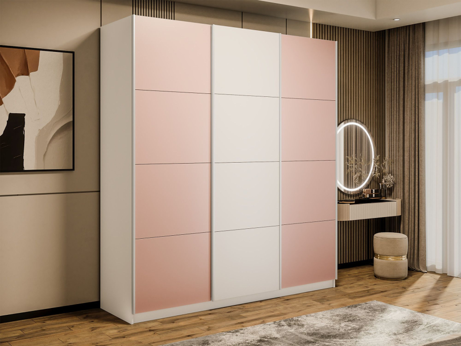 Шкафы-купе 3-х дверные, Шкаф-купе Прайм 3-х дверный Стекла пудра/ДСП/Доводчики 180х57х230
