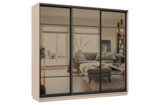 Шкафы-купе 3-х дверные, Шкаф-купе Премьер 58 (11ЗБ;11ЗБ;11ЗБ) фасады зеркало бронза/трёхдверный/Профиль чёрный муар