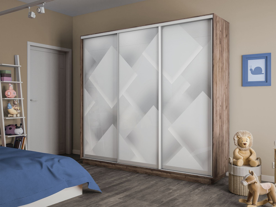 Шкафы-купе 3-х дверные, Шкаф-купе Экспресс 3-х дверный Фотопечать Квадрат Стекла 180х60х220