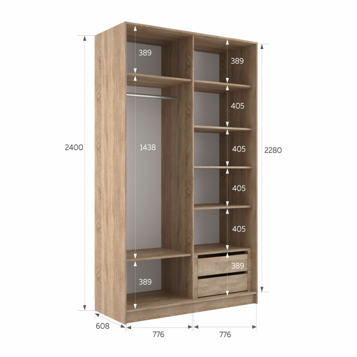 Шкафы-купе 2-х дверные, Шкаф-купе Эста 2-х дверный Стекла хаки/Доводчик 160х66х240