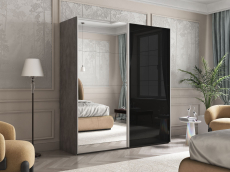 Шкафы-купе 2-х дверные, Шкаф Эста дуо Стекло черное/зеркало 2400 х 2000 х 660