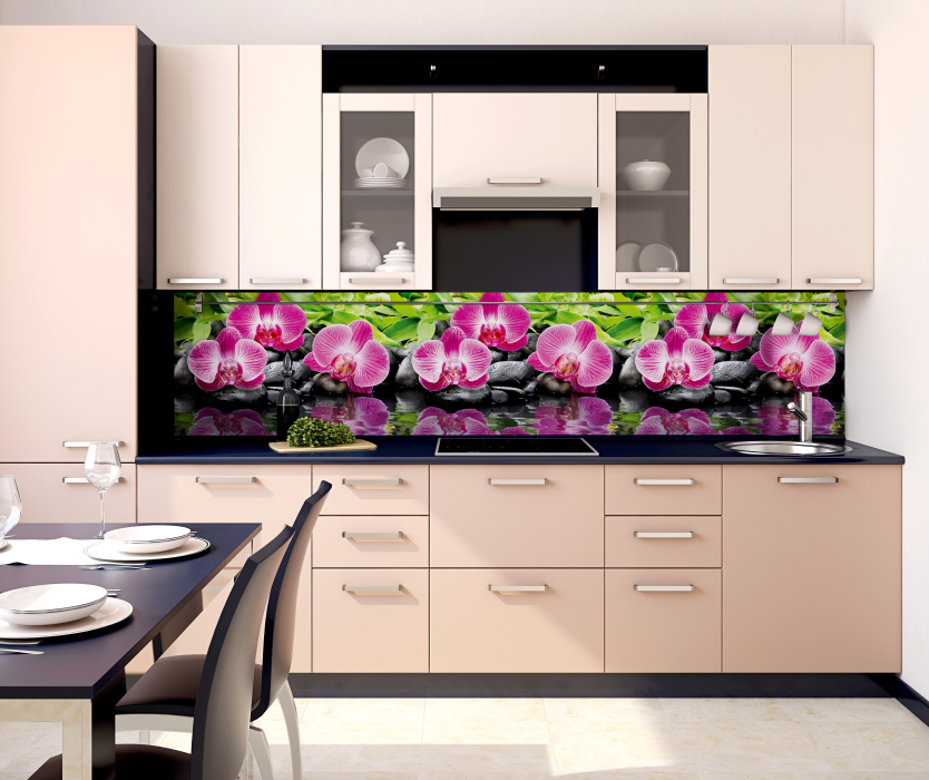 Стеновые панели из АБС-пластика, Кухонный фартук Орхидеи 3000x600x1.5 мм глянец
