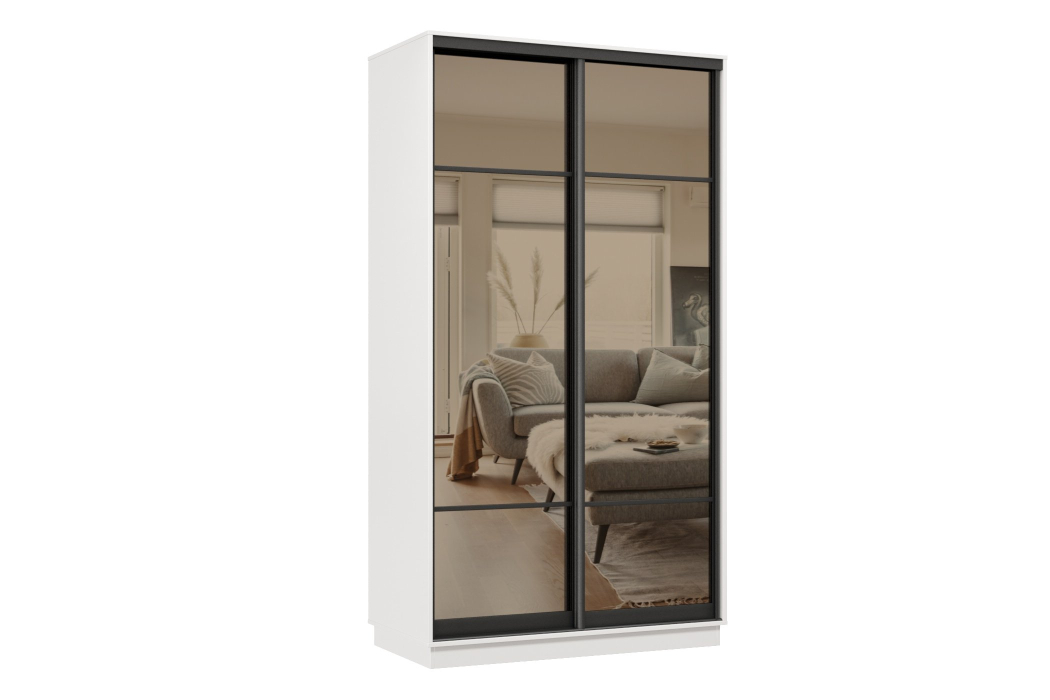 Шкафы-купе 2-х дверные, Шкаф-купе Премьер 01 (11ЗБ;11ЗБ) фасады зеркало бронза/двухдверный/Профиль чёрный муар