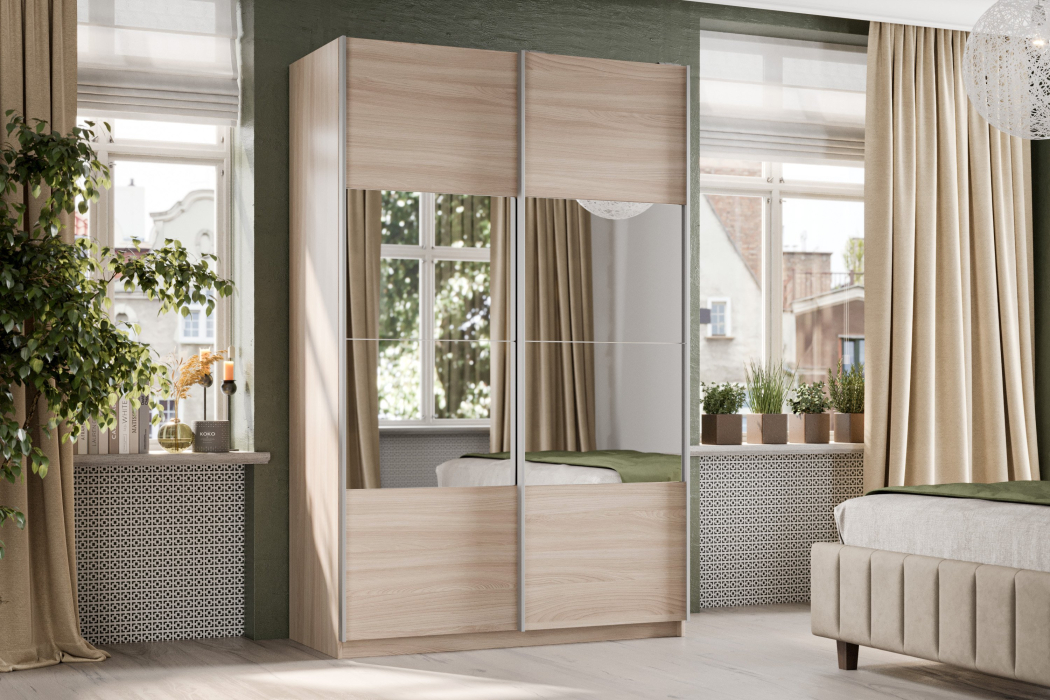 Шкафы-купе 2-х дверные, Шкаф-купе Smart 1424 2х дверный (фасады ЛДСП/зеркало) профиль серебро