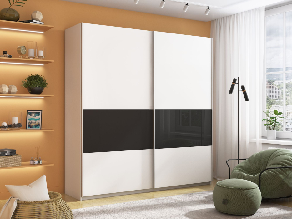 Шкафы-купе 2-х дверные, Шкаф-купе Прайм 2х дверный ДСП/Стекло черное 160х57х230