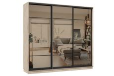 Шкафы-купе 3-х дверные, Шкаф-купе Премьер 35 (11ЗБ;11ЗБ;11ЗБ) фасады зеркало бронза/трёхдверный/Профиль чёрный муар