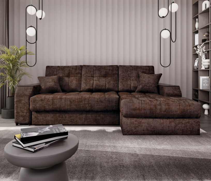 Диваны угловые в гостиную, Угловой диван-кровать Лас-Вегас правый, шенилл