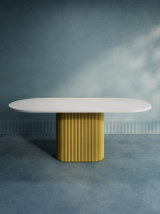 Обеденные столы, Стол овальный обеденный с металлическим золотым подстольем 200*90*75