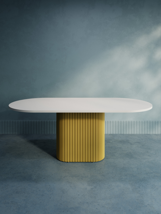 Обеденные столы, Стол овальный обеденный с металлическим золотым подстольем 200*90*75