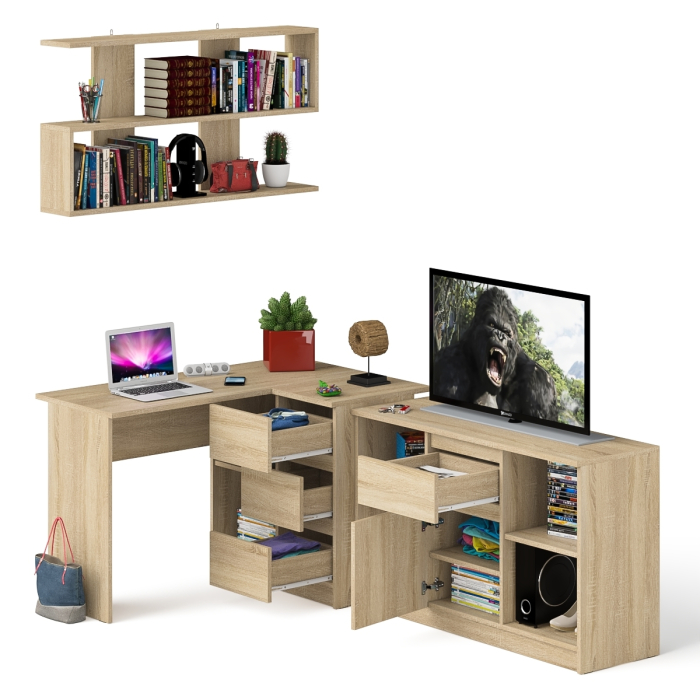 Домашние кабинеты, Угловой компьютерный стол Мори МС-16 правый с тумбой 1204.1 и верхней открытой полкой