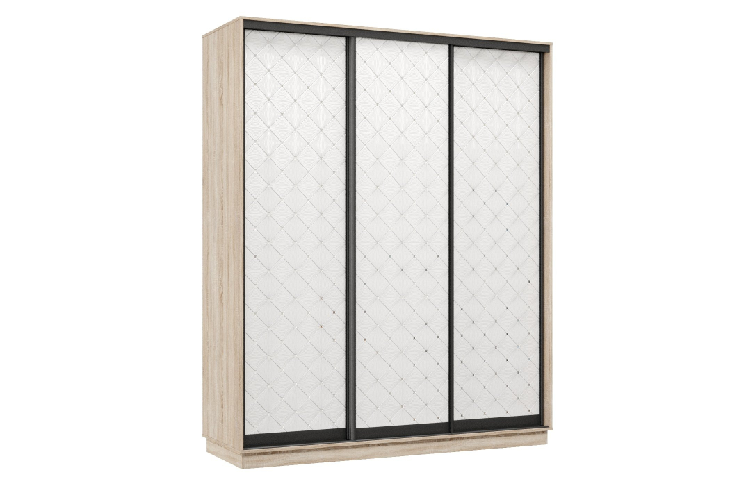 Шкафы-купе 3-х дверные, Шкаф-купе Премьер 21 (01РБ;01РБ;01РБ) фасады ромб белый/трёхдверный/Профиль чёрный муар