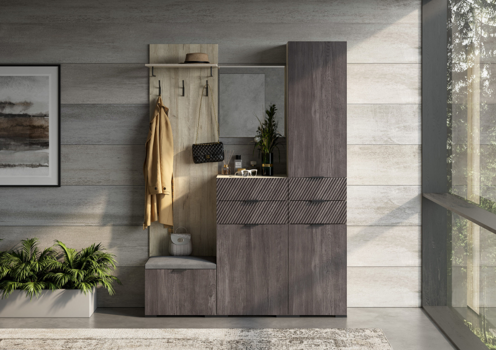 Прихожие, Вешалка Шаде В-3406, дуб серый, черный ясень, ткань simple 27