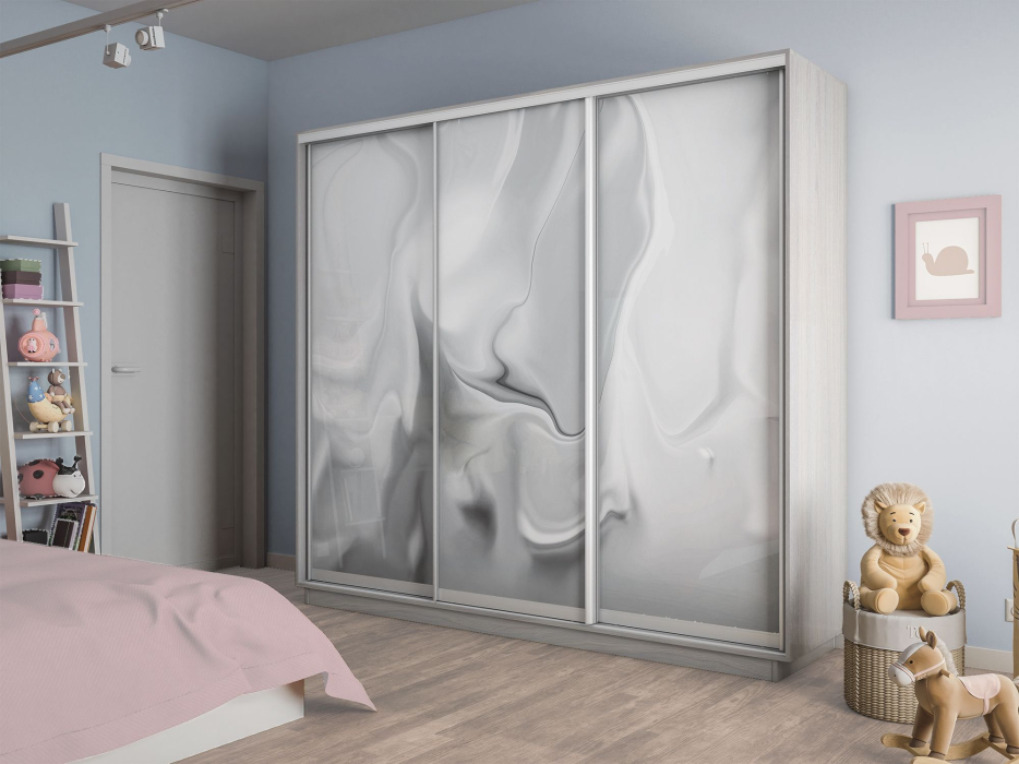 Шкафы-купе 3-х дверные, Шкаф-купе Экспресс 3-х дверный Фотопечать Шелк Стекла 240х60х220