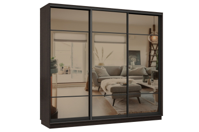 Шкаф-купе Премьер 34 (11ЗБ;11ЗБ;11ЗБ) фасады зеркало бронза/трёхдверный/Профиль чёрный муар