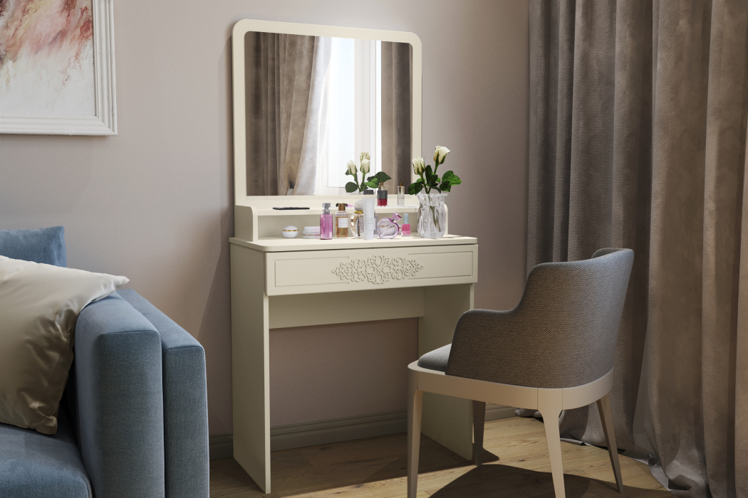 Зеркала в спальню, Туалетный столик с зеркалом Ассоль Лайт ТСН-1