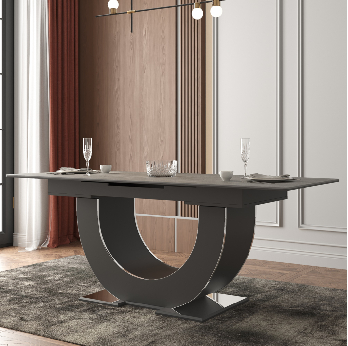 Обеденные столы, Стол Монако, столешница керамогранит (1600/2000х900х820) серебро