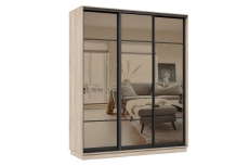 Шкафы-купе 3-х дверные, Шкаф-купе Премьер 23 (11ЗБ;11ЗБ;11ЗБ) фасады зеркало бронза/трёхдверный/Профиль чёрный муар