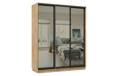 Шкаф-купе Премьер 21 (01ЗГ;01ЗГ;01ЗГ) фасады зеркало графит/трёхдверный/Профиль чёрный муар