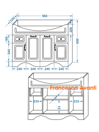 Тумба с раковиной Francesca Avanti Империя 100, с ящиками, с подсветкой (ум. Эльбрус 100) 