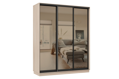 Шкаф-купе Премьер 23 (01ЗБ;01ЗБ;01ЗБ) фасады зеркало бронза/трёхдверный/Профиль чёрный муар