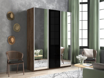 Шкаф-купе Прайм 3-х дверный Зеркала/Стекло черное/Доводчики 210х57х230