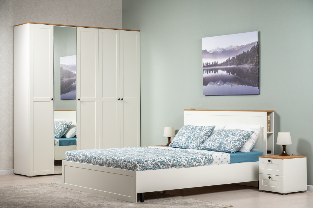 Прикроватные тумбы, Тумба прикроватная Остин 16.152, белая шагрень, дуб золотой крафт