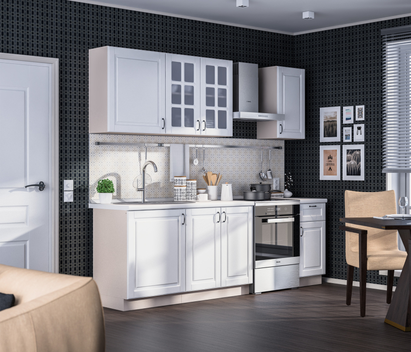 Кухонные гарнитуры, Кухонный гарнитур Регина Бежевый песок / МДФ Белый матовый 2,4 м