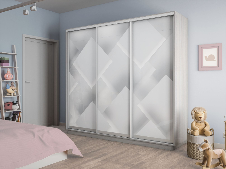 Шкафы-купе 3-х дверные, Шкаф-купе Экспресс 3-х дверный Фотопечать Квадрат Стекла 180х45х240