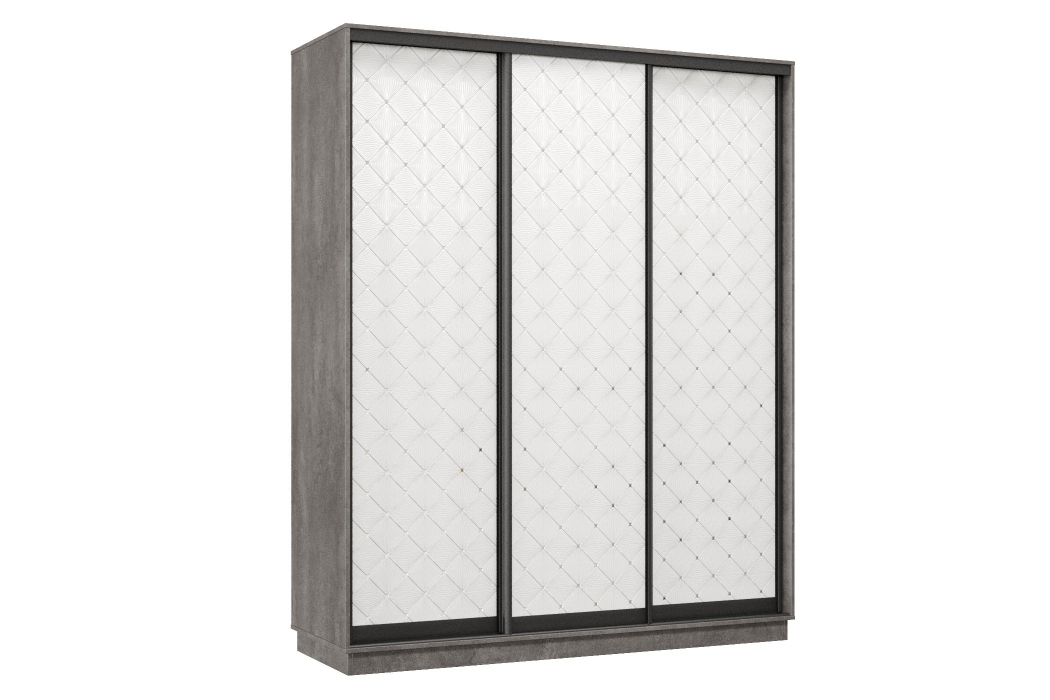 Шкафы-купе 3-х дверные, Шкаф-купе Премьер 23  (01РБ;01РБ;01РБ) фасады ромб белый/трёхдверный/Профиль чёрный муар