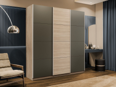 Шкафы-купе 3-х дверные, Шкаф-купе Эста 3-х дверный ДСП/Стекла хаки/Доводчик 300х66х240