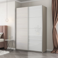 Шкафы-купе 2-х дверные, Шкаф-купе Прайм 2-х дверный ДСП/Стекло белое/Доводчики 140х57х230