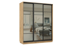 Шкафы-купе 3-х дверные, Шкаф-купе Премьер 23 (11ЗГ;11ЗГ;11ЗГ) фасады зеркало графит/трёхдверный/Профиль чёрный муар