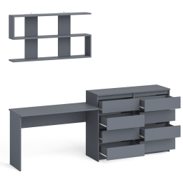 Комод Мори 8-мь ящиков с рабочим столом 1200 и верхней книжной полкой