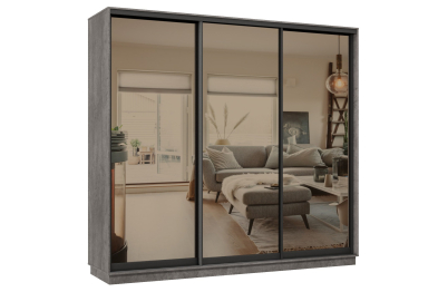 Шкаф-купе Премьер 33 (01ЗБ;01ЗБ;01ЗБ) фасады зеркало бронза/трёхдверный/Профиль чёрный муар