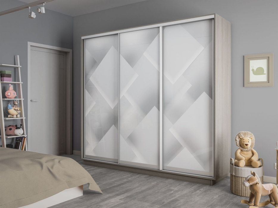 Шкафы-купе 3-х дверные, Шкаф-купе Экспресс 3-х дверный Фотопечать Квадрат Стекла 210х60х220