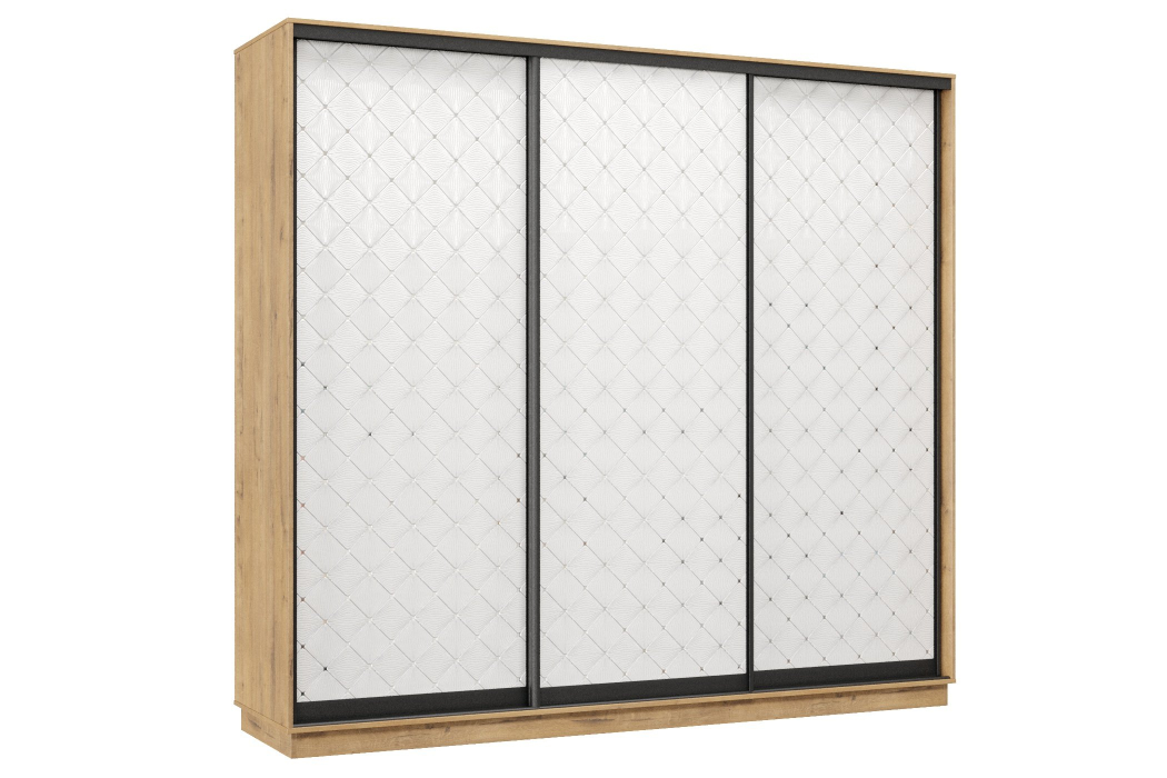 Шкафы-купе 3-х дверные, Шкаф-купе Премьер 59  (01РБ;01РБ;01РБ) фасады ромб белый/трёхдверный/Профиль чёрный муар