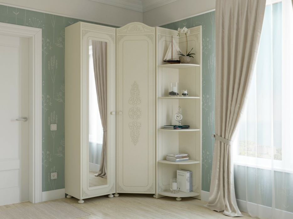 Угловые шкафы, Шкаф угловой с зеркалом Ассоль АС-522К (левый с короной)