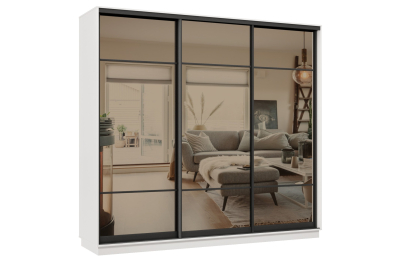 Шкаф-купе Премьер 36 (11ЗБ;11ЗБ;11ЗБ) фасады зеркало бронза/трёхдверный/Профиль чёрный муар