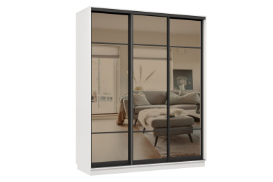 Шкаф-купе Премьер 21 (11ЗБ;11ЗБ;11ЗБ) фасады зеркало бронза/трёхдверный/Профиль чёрный муар