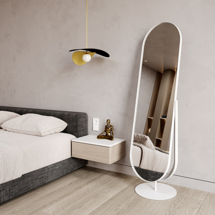 Зеркала в спальню, Дизайнерское напольное зеркало GENGLASS Ozevis в металлической раме