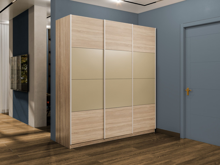 Шкафы-купе 3-х дверные, Шкаф-купе Эста 3-х дверный ДСП/Стекла фисташка/Доводчик 240х66х240