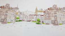 Стеновые панели из АБС-пластика, Кухонный фартук Уличный пейзаж 1000x600x1.5 мм глянец